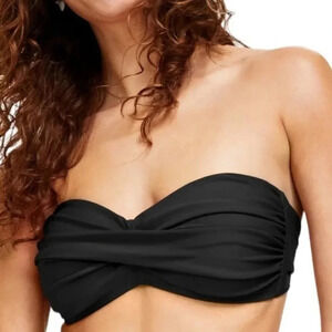 NWT Bar III Twist Bandeau Bikini Swim Top With Removable Straps Size S Black